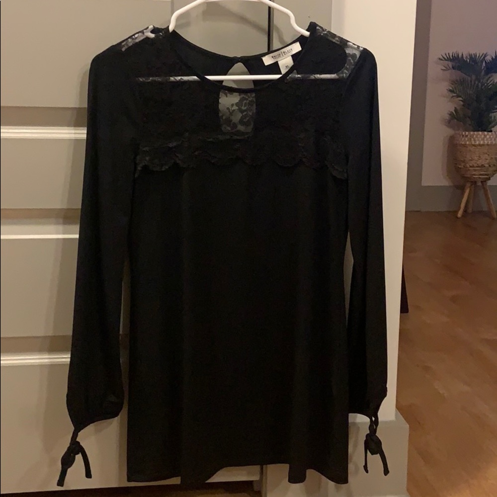 WHBM Black lace embellished top